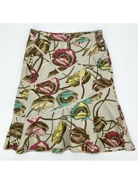 Oilily Linen-Cotton Floral Flounce A-Line Midi Skirt Size 6